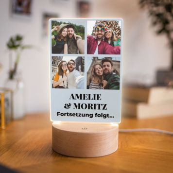 Personalisierbare LED-Lampe mit 4 Fotos und Text - Design