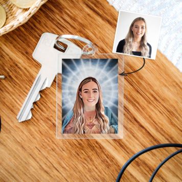 Personalisierbarer Acryl Schlüsselanhänger mit Heiligenschein und Gesicht - Design